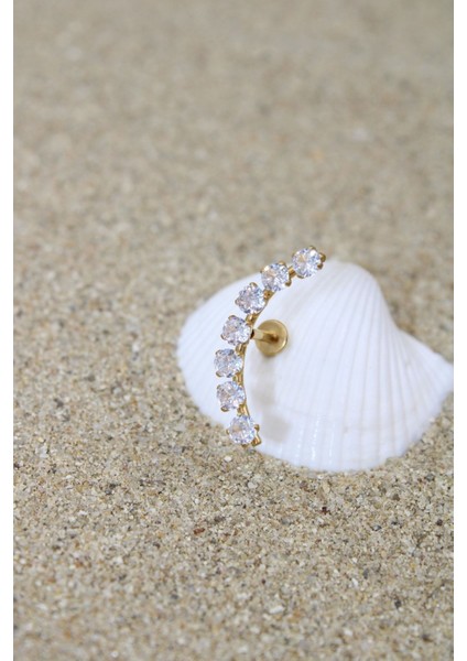 Piercing Cerrahi Çelik Piercing Zirkon Taşlı Kıkırdak Tragus Conch Helix Gold Renk Sıralı Yedi Taş fiyatları
