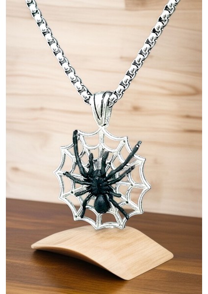 Gümüş Kaplama Krom-Çelik Erkek Kolyesi Ağ Üzerinde Örümcek Madalyon fiyatları