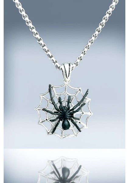 Gümüş Kaplama Krom-Çelik Erkek Kolyesi Ağ Üzerinde Örümcek Madalyon modelleri