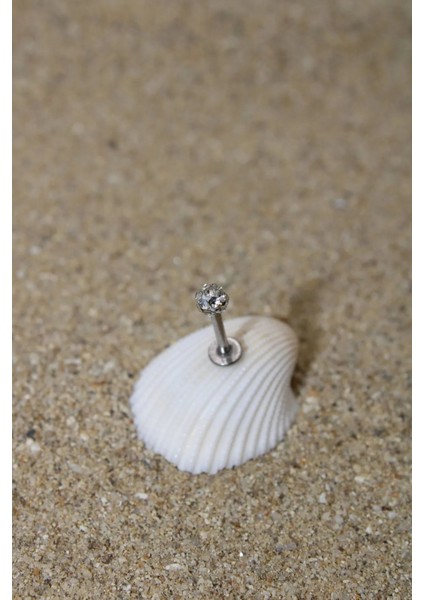 Piercing Şambala Piercing Cerrahi Çelik Zirkon Taşlı Kıkırdak Tragus Conch Helix Silver Renk Labret