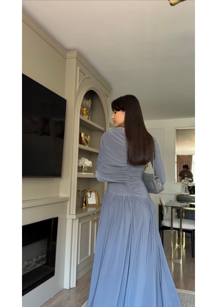 Drapeli Dökümlü Gri Elbise fiyatları