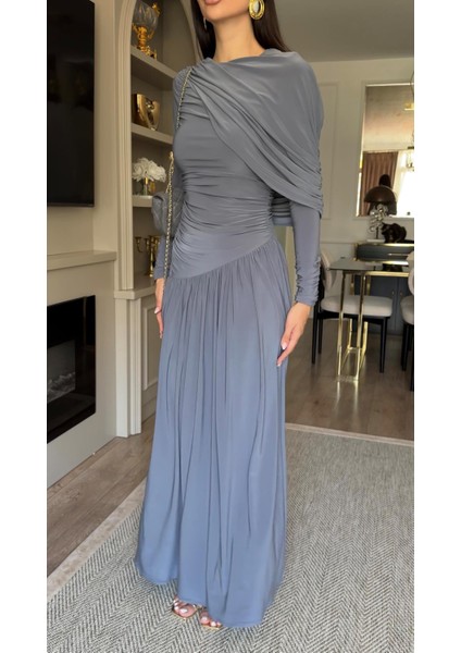 Drapeli Dökümlü Gri Elbise modelleri