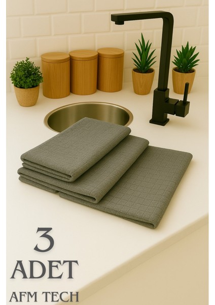 ( 3 Adet ) Mikrofiber Gri Kareli Temizlik Bezi | Cam, Mutfak, Banyo, Araba 40*40CM Leke-Koku Yapmaz