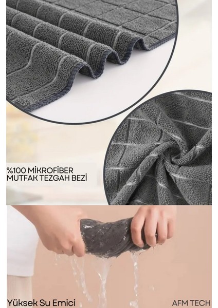 ( 3 Adet ) Mikrofiber Gri Kareli Temizlik Bezi | Cam, Mutfak, Banyo, Araba 40*40CM Leke-Koku Yapmaz fiyatları