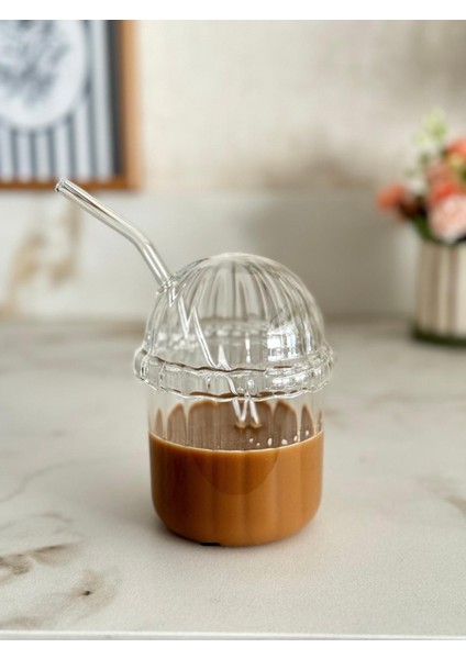 Pipetli Kapaklı Cam Bardak