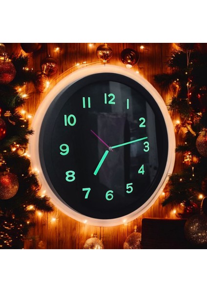 Fosforlu Siyah 30 cm Duvar Saati Karanlıkta Parlayan Fosforlu Küpe Zincirli Kolye Seti