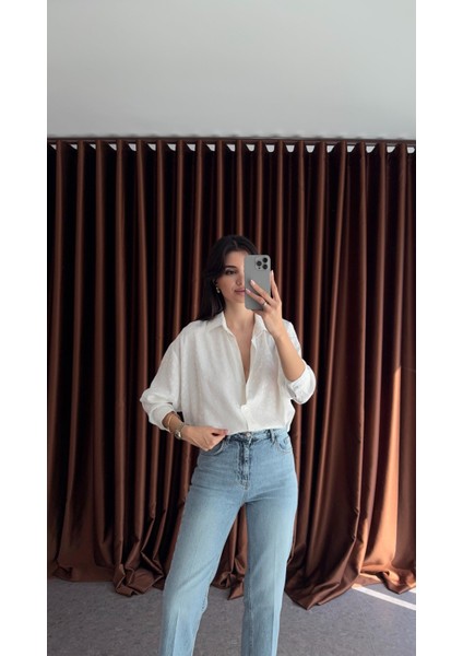 Saten Leopar Beyaz Gömlek