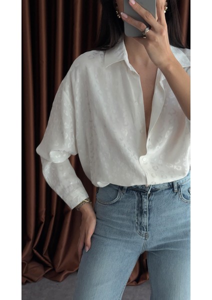 Saten Leopar Beyaz Gömlek fırsatları