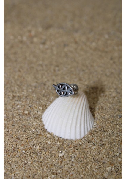 Piercing Cerrahi Çelik Piercing Kıkırdak Tragus Conch Helix Silver Renk Desenli Yaprak