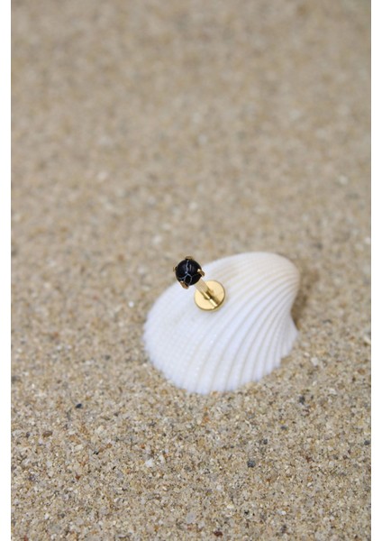 Piercing Cerrahi Çelik Piercing Kıkırdak Tragus Conch Helix Doğal Taşlı Gold Renk Çizgili Labret