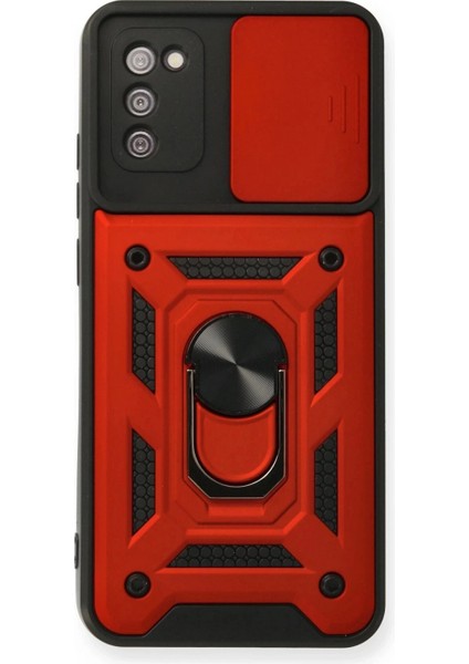 Samsung Galaxy A03S Kılıf Pars Lens Yüzüklü Silikon - Kırmızı