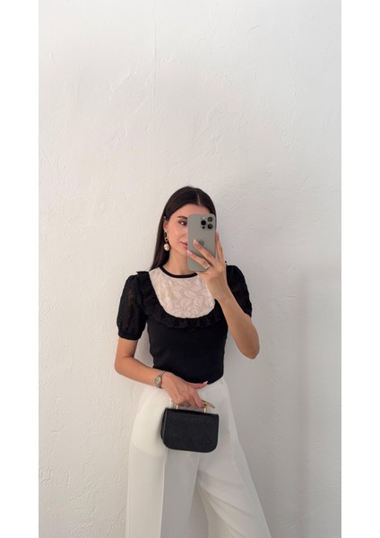 Dantelli Siyah Bluz