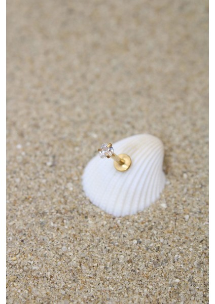 Piercing Cerrahi Çelik Piercing Zirkon Taşlı Kıkırdak Tragus Conch Helix Gold Renk Kalp Labret