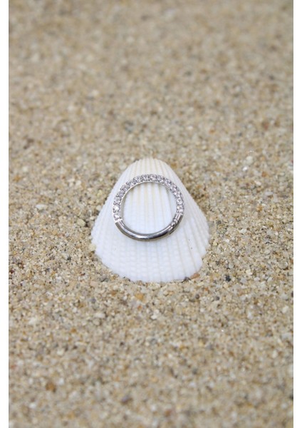 Piercing Cerrahi Çelik Piercing Zirkon Taşlı Klipsli Kıkırdak Septum Tragus Conch Helix Silver Renk