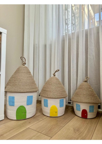 Çocuk Bebek Odası Hasır Ev Figürlü Oyuncak Sepeti, Düzenleyici, Hediyelik Dekoratif Sepet modelleri