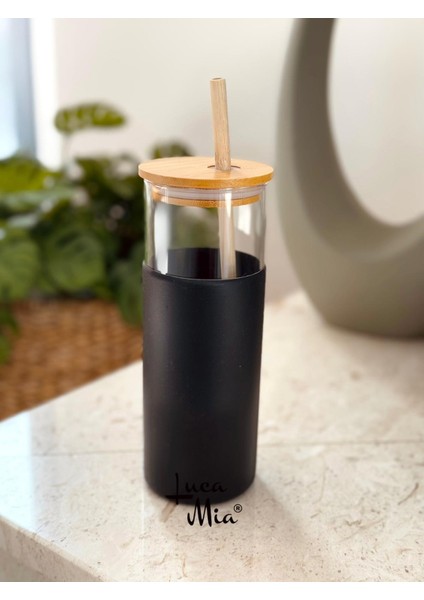Bambu Kapaklı Pipetli Cam Bardak