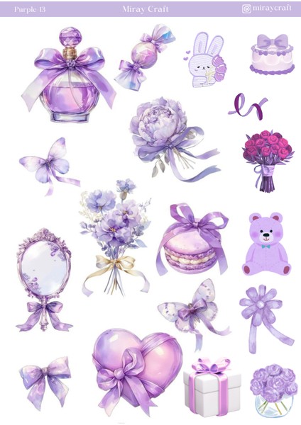 1 Sayfa Mor Renk Temalı 12*17 cm Sticker /scrapbook, Bullet Journal, Planlayıcı, Defter Için