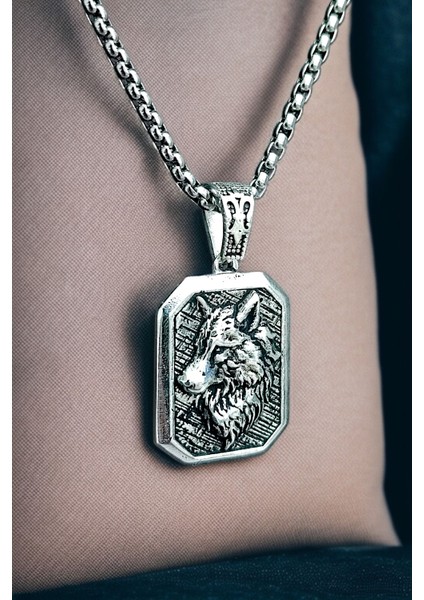 Gümüş Kaplama Krom-Çelik K-108 Erkek Kolyesi Bozkurt Türk Madalyon fiyatları