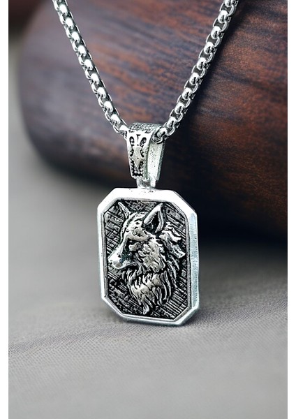 Gümüş Kaplama Krom-Çelik K-108 Erkek Kolyesi Bozkurt Türk Madalyon modelleri