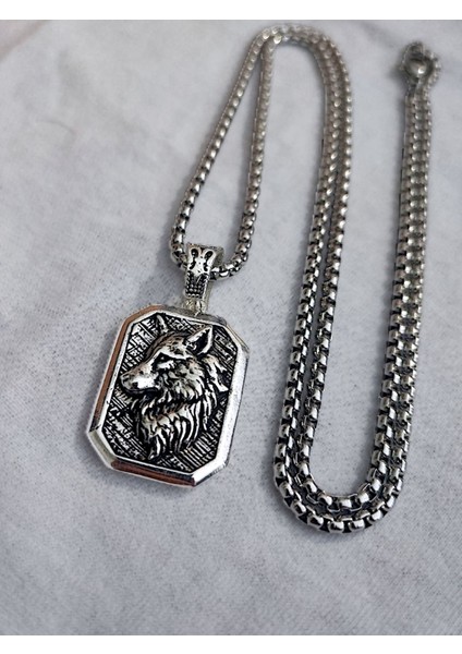 Gümüş Kaplama Krom-Çelik K-108 Erkek Kolyesi Bozkurt Türk Madalyon indirimleri