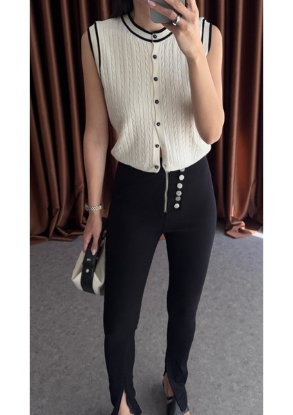 Saç Örgü Kontrast Düğmeli Yelek fiyatları