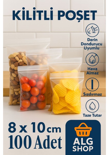 100’LÜ Buzdolabı Kilitli Torba Poşet Dondurucu Ikramlık Çerez Davet Kına Hediyelik Poşeti 8X10 cm