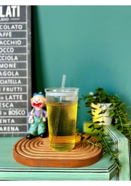 Origami Vakum Kapaklı Pipetli Cam Bardak