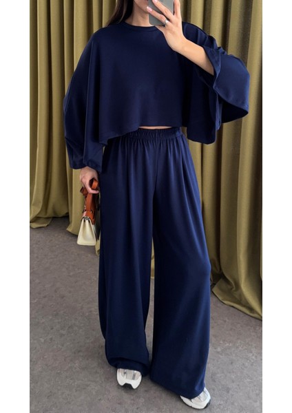 Pelerinli Modal Lacivert Takım modelleri