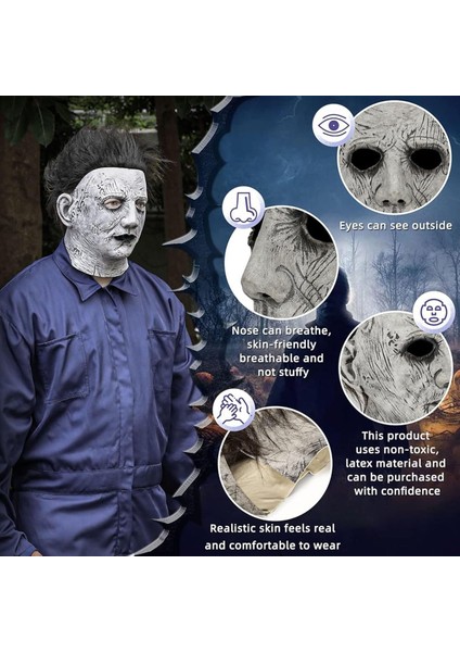 Siyah Saçlı Michael Myers Lateks Yüze Tam Yapışan Et Maske Korku Maskesi