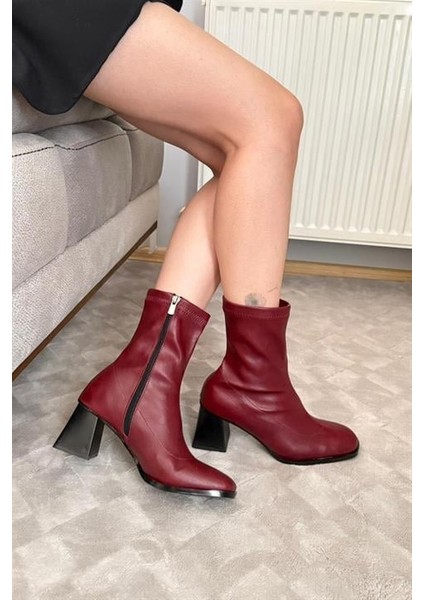 Kadın Bordo Bot 7 cm Kalın Topuklu Streç Boots indirimleri