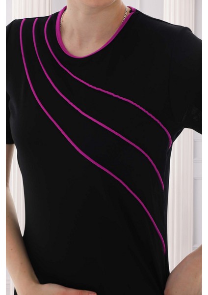 Biyeli Kısa Kollu Likralı Siyah Yarı Kapalı Tesettür Mayo Takım