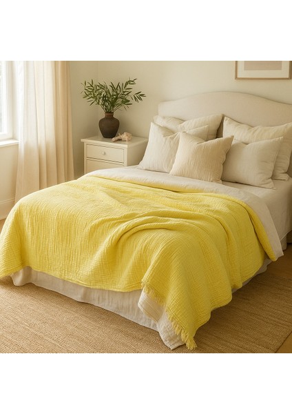 Müslin Yatak Örtüsü %100 Pamuk 4 Katlı Limon Sarısı Çift Kişilik 240X230 Cm. modelleri