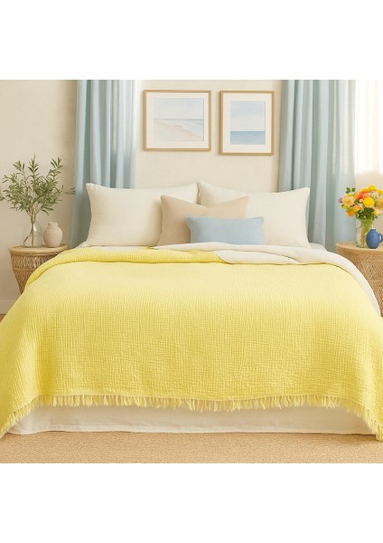 Müslin Yatak Örtüsü %100 Pamuk 4 Katlı Limon Sarısı Çift Kişilik 240X230 Cm. indirimleri