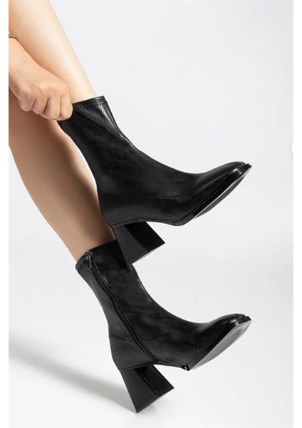 Kadın Siyah Bot 7 cm Kalın Topuklu Streç Boots modelleri