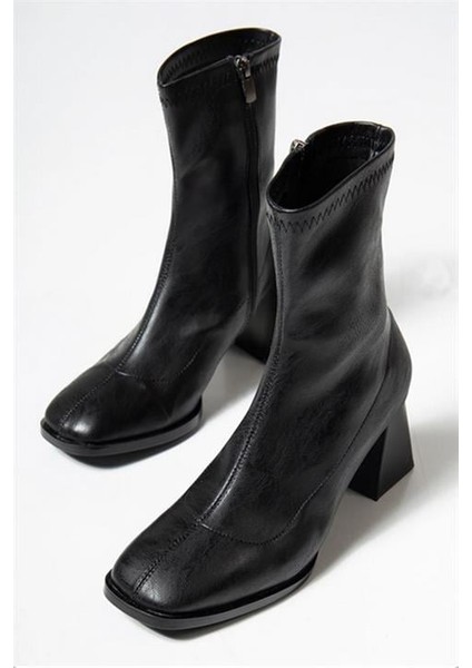 Kadın Siyah Bot 7 cm Kalın Topuklu Streç Boots fırsatları