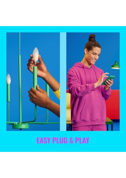 Akıllı LED Ampul E14 4'lü Set | 16 Milyon Renk, Dim Edilebilir, Wifi & Bluetooth Kontrollü, Uyumlu Uygulama ve Sesli Komut ile Akıllı Aydınlatma | 40W (470 Lm) modelleri