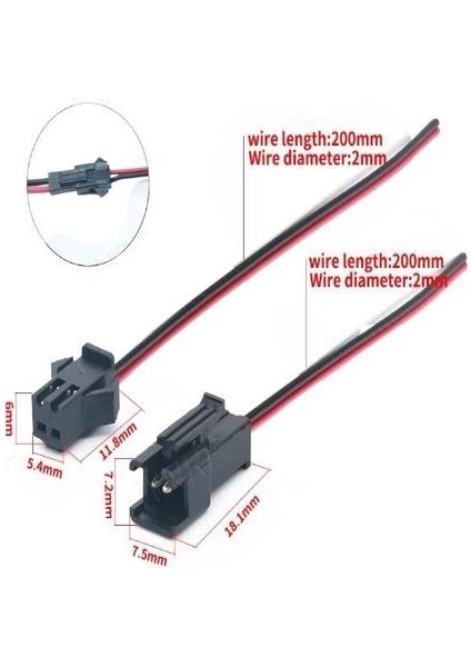 Jst SM2P Kablolu Konnektor Dişi Erkek Takım 10CM 10 Takım Erpilsan Elektronik