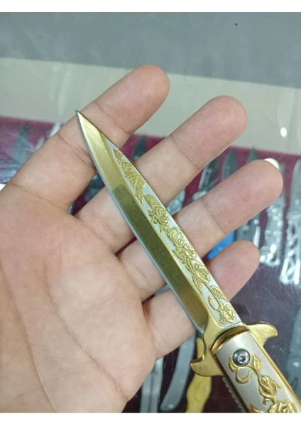 Kamp Çakısı Gül Desenli Gold Çakı Kemer Klipsli fırsatları