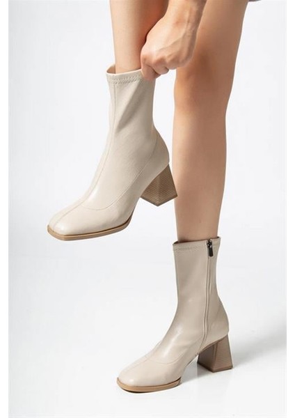Kadın Marina Krem Bot 7 cm Kalın Topuklu Streç Boots fiyatları