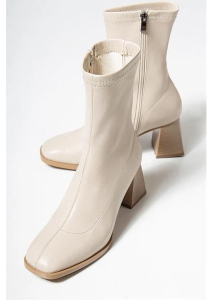 Kadın Marina Krem Bot 7 cm Kalın Topuklu Streç Boots fırsatları
