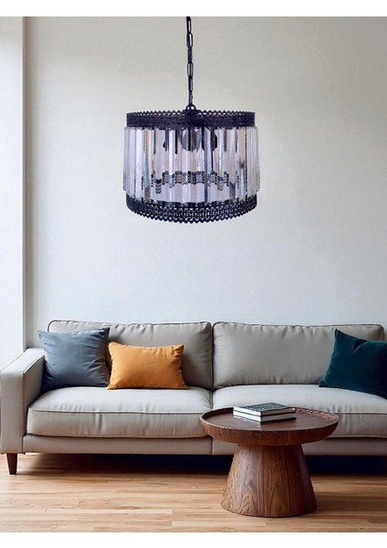 Luna 3’lü Avize – Siyah Metal, Tabut Kristal Taşlı Modern Avize | 3 Başlıklı E27 Uyumlu, Yerli Üretim