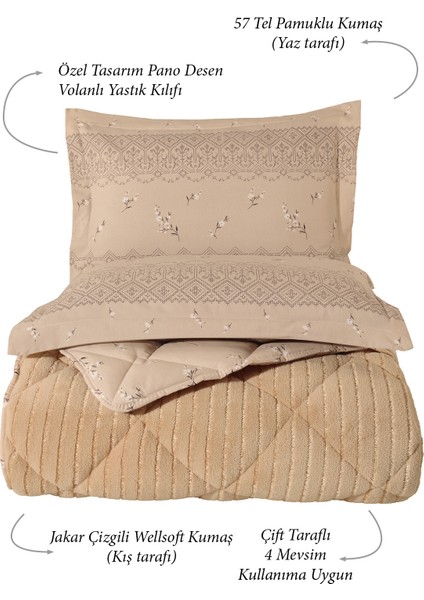 King Size (Battal Boy) Striped Jakarlı Wellsoft Yorgan + 2 Volanlı Yastık Kılıfı fiyatları