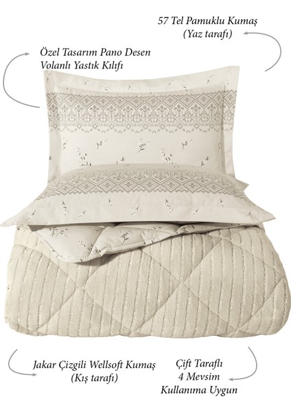 King Size (Battal Boy) Striped Jakarlı Wellsoft Yorgan + 2 Volanlı Yastık Kılıfı fiyatları