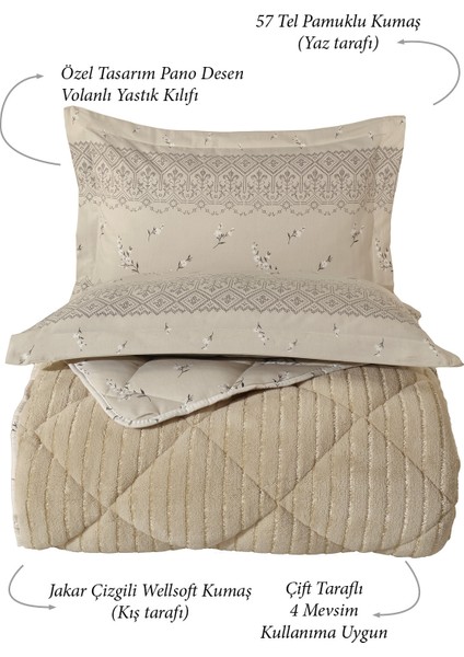 King Size (Battal Boy) Striped Jakarlı Wellsoft Yorgan + 2 Volanlı Yastık Kılıfı fiyatları