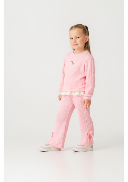 Kız Çocuk Pamuklu Pembe Fisto Detaylı Sweatshirt Eşofman Takım - Konforlu Günlük Giyim fiyatları