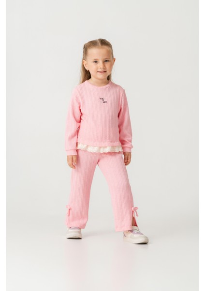 Kız Çocuk Pamuklu Pembe Fisto Detaylı Sweatshirt Eşofman Takım - Konforlu Günlük Giyim indirimleri