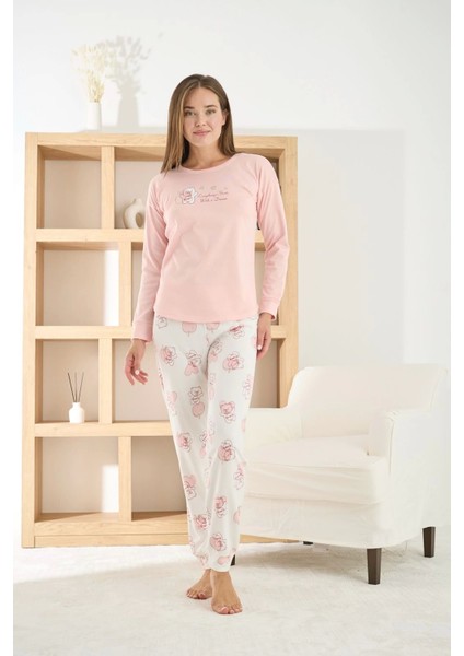 Kadın Termosoft Kumaş Bisiklet Yaka Pembe Pijama Takımı - 7900 fiyatları