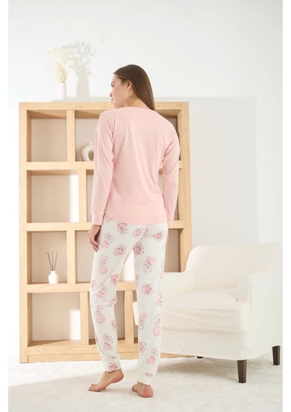 Kadın Termosoft Kumaş Bisiklet Yaka Pembe Pijama Takımı - 7900 fırsatları