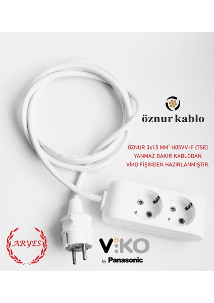 2li 2 Metre Öznur Ttr 3*1.5 Bakır Kablodan Yapılmış Uzun Ömürlü Yanmaz