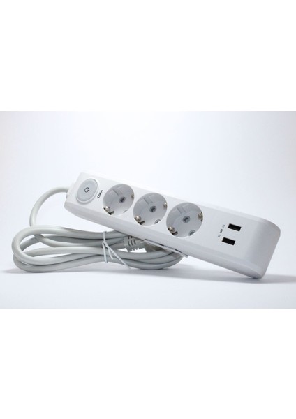 Üçlü 2 Usb'li Topraklı Kablolu Çocuk Korumalı 2 Metre (5V 2A)